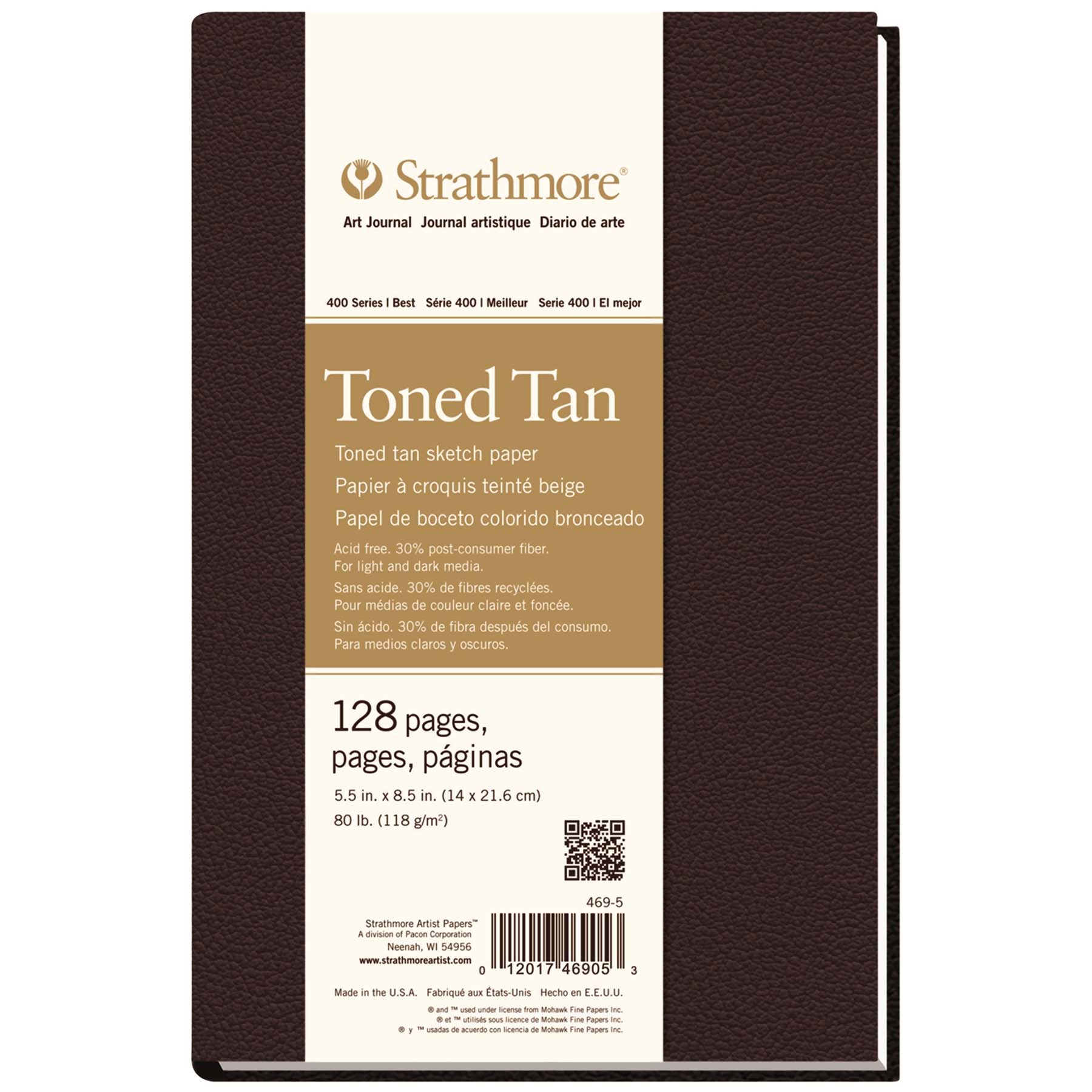 400 Series Art Journal Sketch Paper, Toned Tan, Hardbound Binding, 64 Sheet, 5.5x8.5 inch, 1 Count