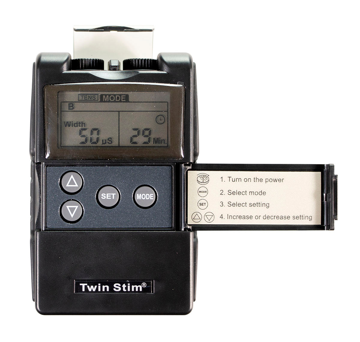 Digital 2-channel EMS/TENS unit, portable/battery, complete