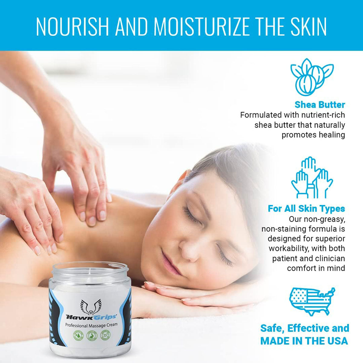 HawkGrips Professional Massage Cream, 8 oz. Jar, Fragrance-Free, Each