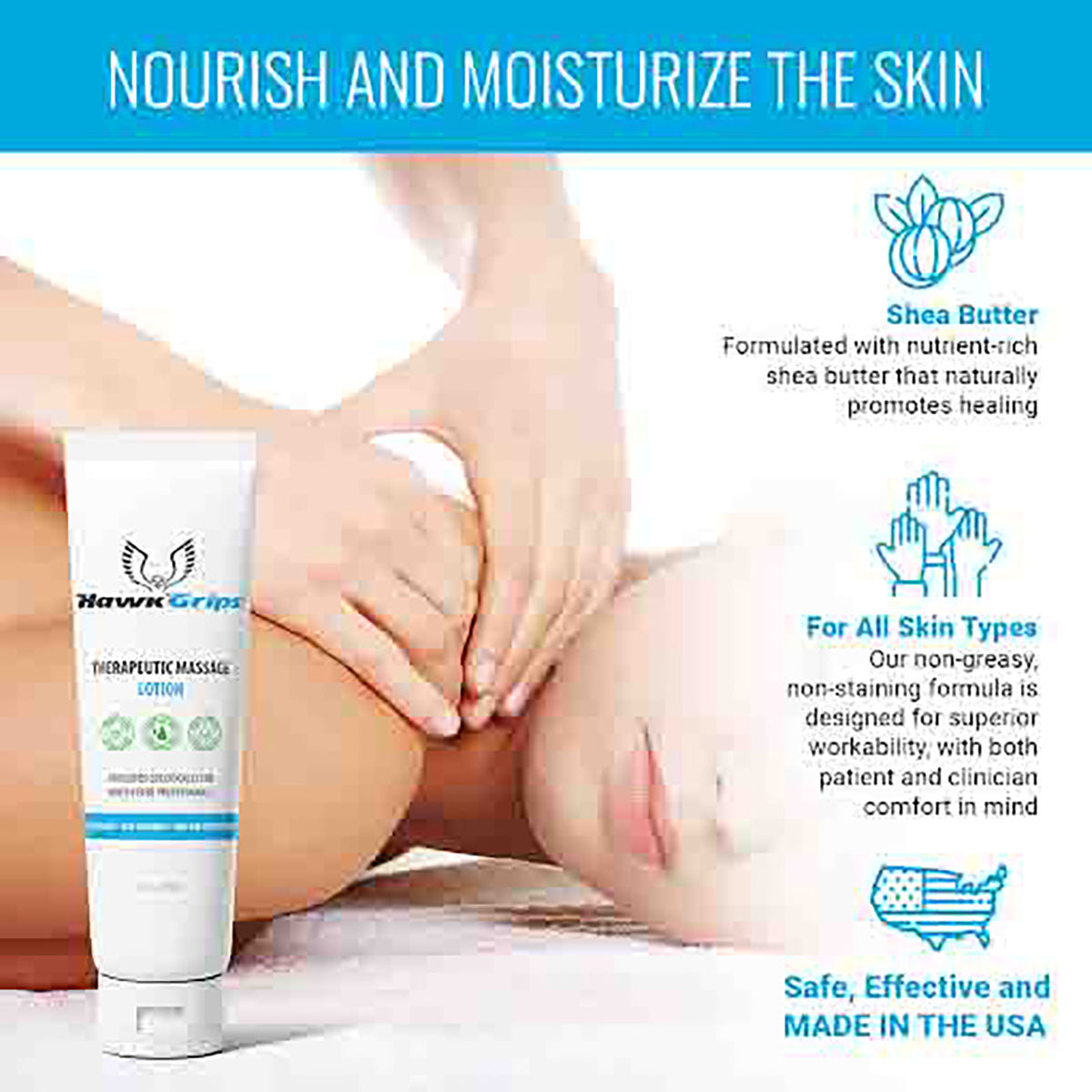 HawkGrips Therapeutic Massage Lotion, 8 oz tube, Case of 24
