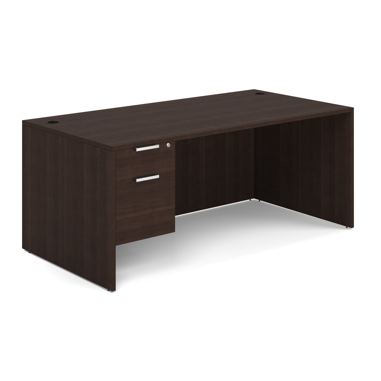 OfficeSource OS Laminate Collection Single 3/4 Pedestal Desk - 71" x 36" - Java