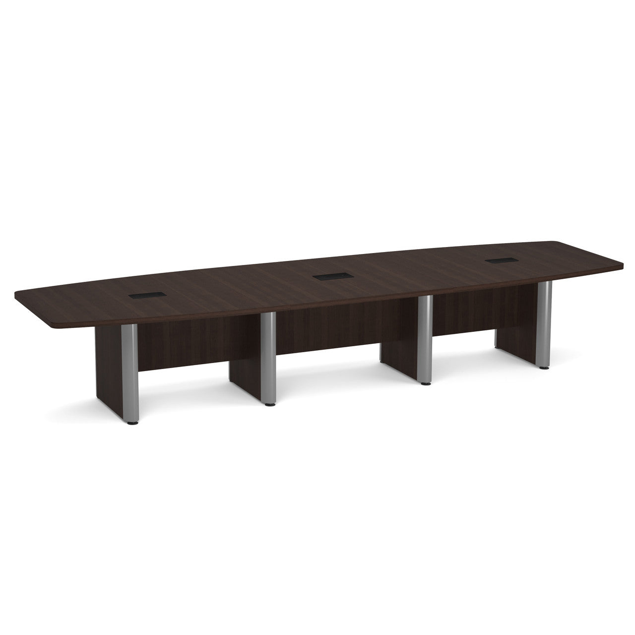 OfficeSource Laminate Expandable Boat Shaped Conference Table with Elliptical Base - 14' - Java