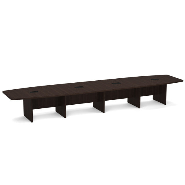 OfficeSource Laminate Expandable Boat Shaped Conference Table with Slab Base - 18' - Java