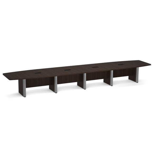 OfficeSource Laminate Expandable Boat Shaped Conference Table with Elliptical Base - 20' - Java