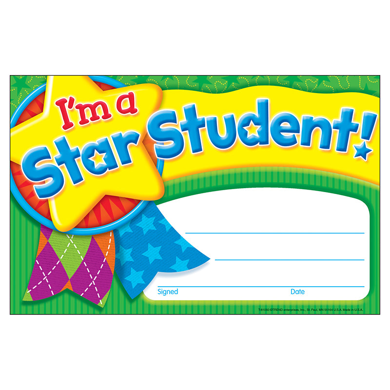 Trend Enterprises Recognition Award I M a Star Student Multicolor 30/pkg (T-81050) T81050
