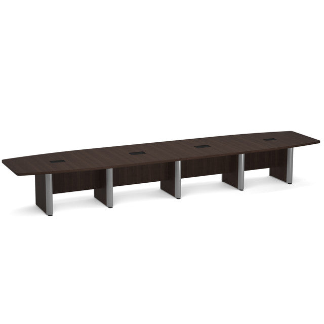 OfficeSource Laminate Expandable Boat Shaped Conference Table with Elliptical Base - 18' - Java