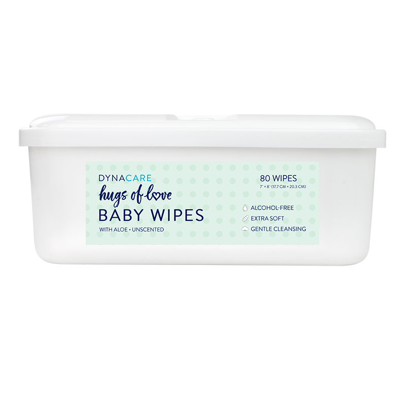 Hugs of Love Baby Wipes Unscented Tub, 7" x 8" - 80 wipes per Tub/12 Tubs per Case