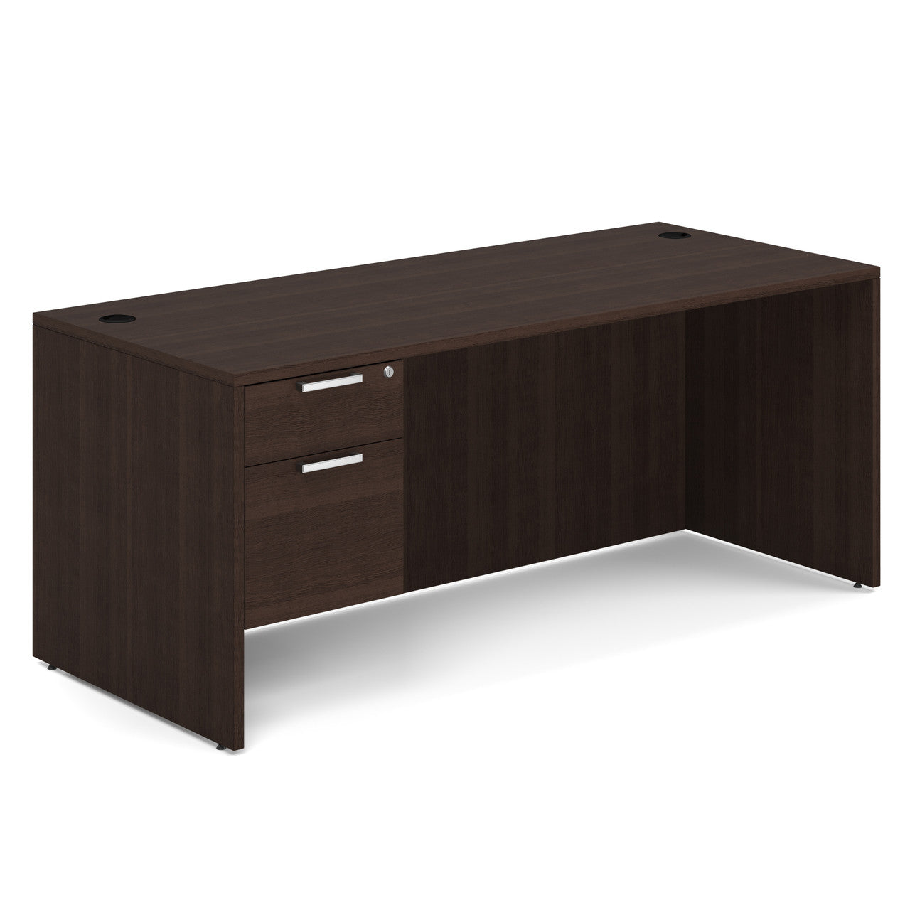 OfficeSource OS Laminate Collection Single 3/4 Pedestal Desk - 71" x 30" - Java
