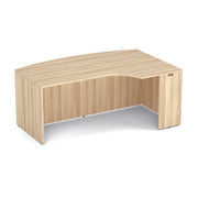 OfficeSource Laminate 71" Bow Front Desk Shell with Right Corner Extension - American Elm