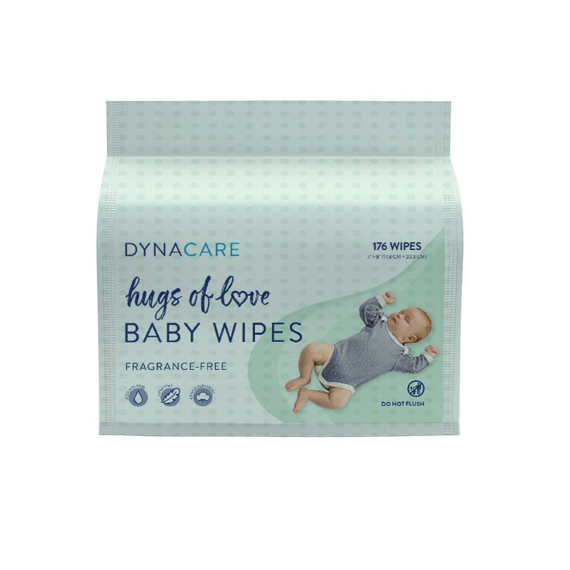Hugs of Love Baby Wipes, Resealable Bag, Fragrance Free - 176 wipes per Bag/3 Bags per Case