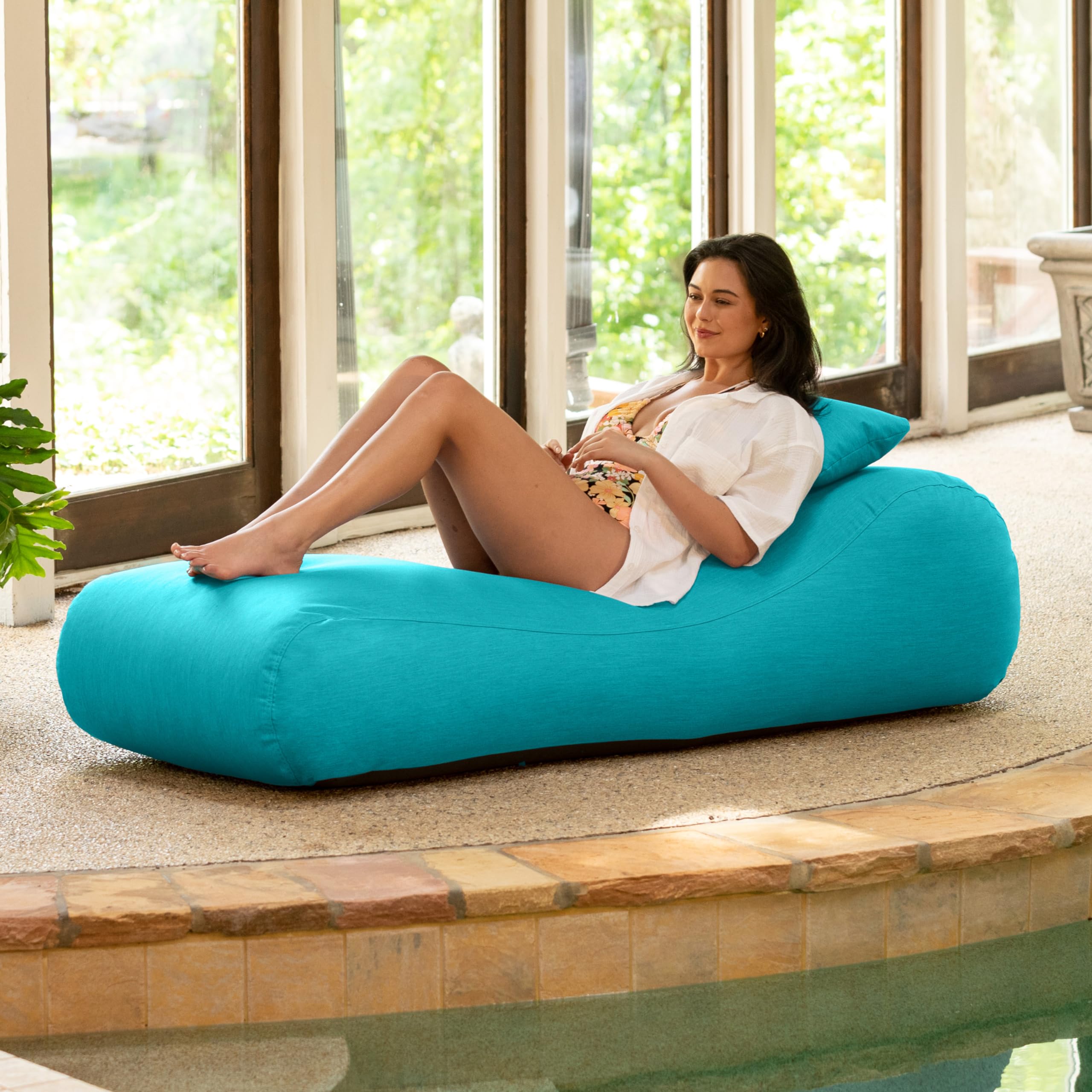 Arlo Outdoor Bean Bag Sun Lounger - Pool and Patio Chaise Recliner, Cancun Blue