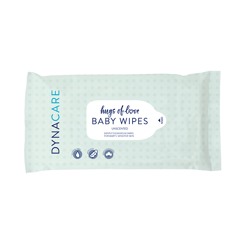 Hugs of Love Baby Wipes unscented w/ Sticker Seal, 5" x 7" - 80 wipes per Pack/24 Packs per Case