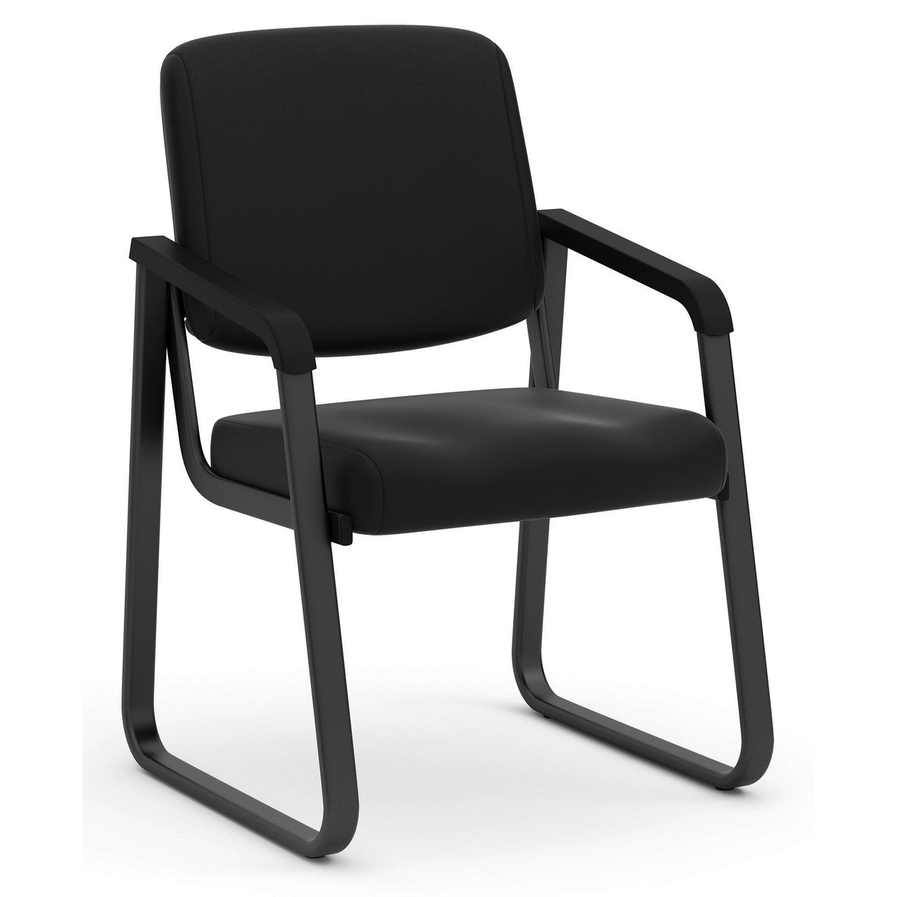 OfficeSource  Sled Base Guest Chair w/Arms - Black Antimicrobial PU Leather