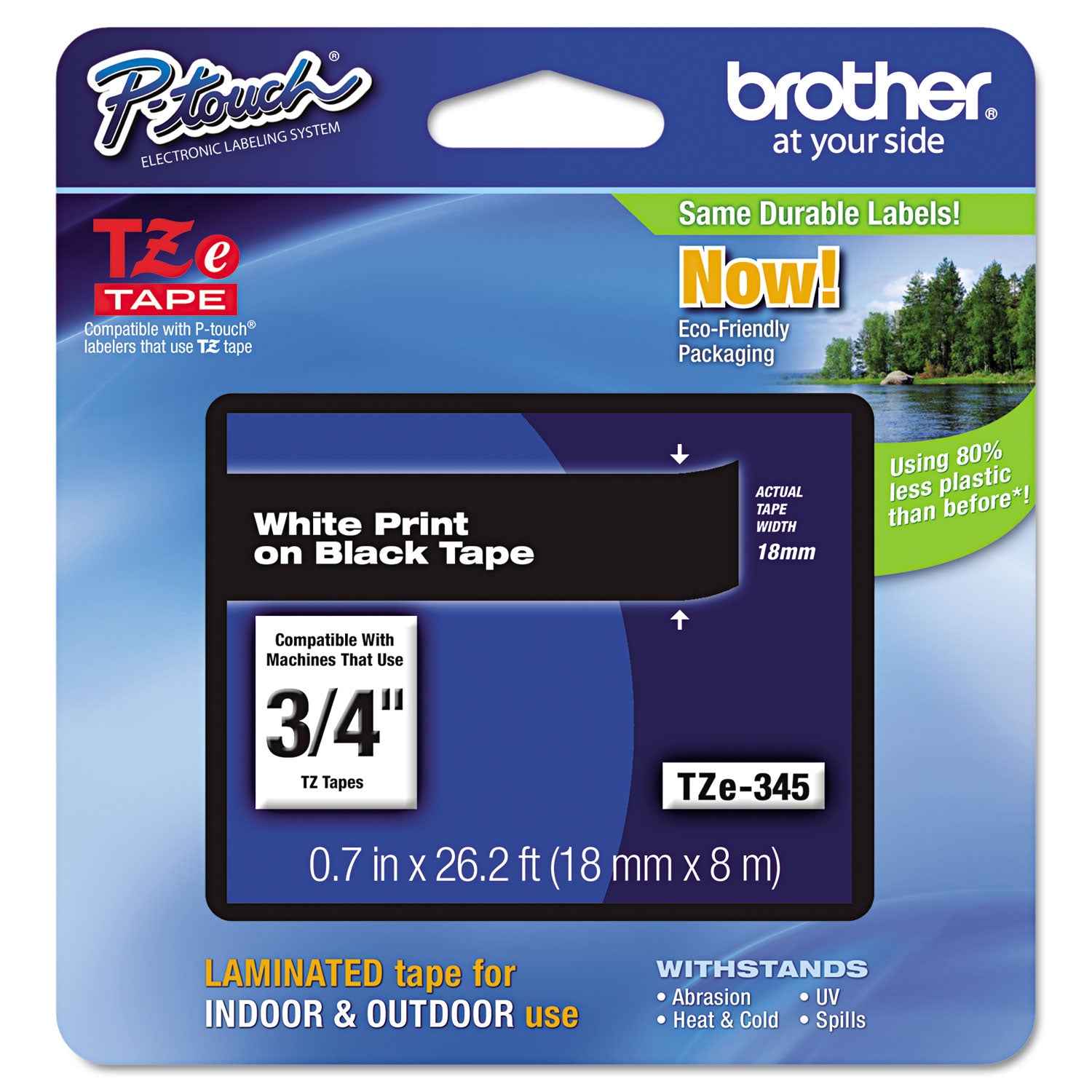 Tze Standard Adhesive Laminated Labeling Tape, 0.7" X 26.2 Ft, White On Black