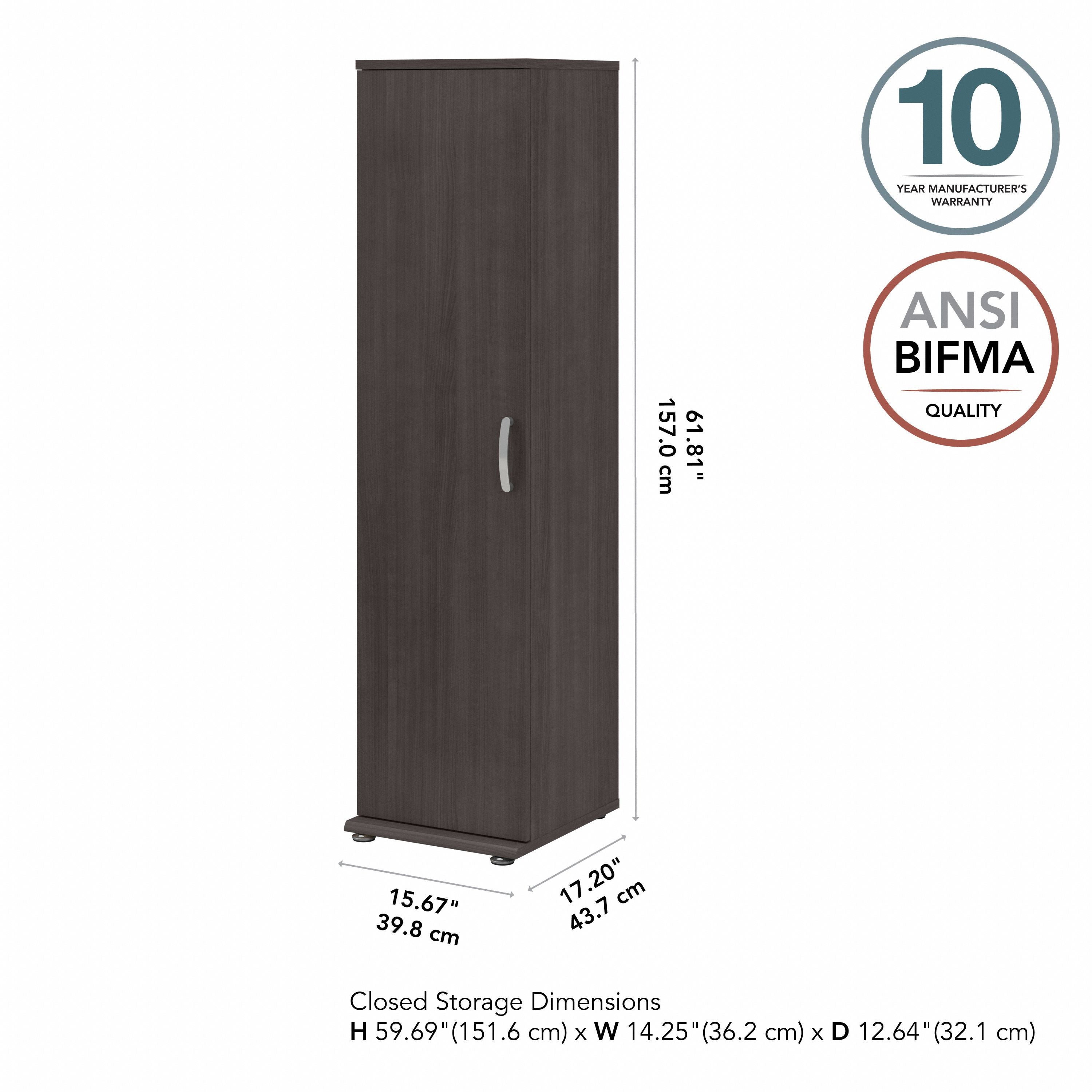 Bush Business Furniture Universal Tall Narrow Storage Cabinet with Door and Shelves in Storm Gray - 15.67" Width x 17.2" Depth x 61.81" Height