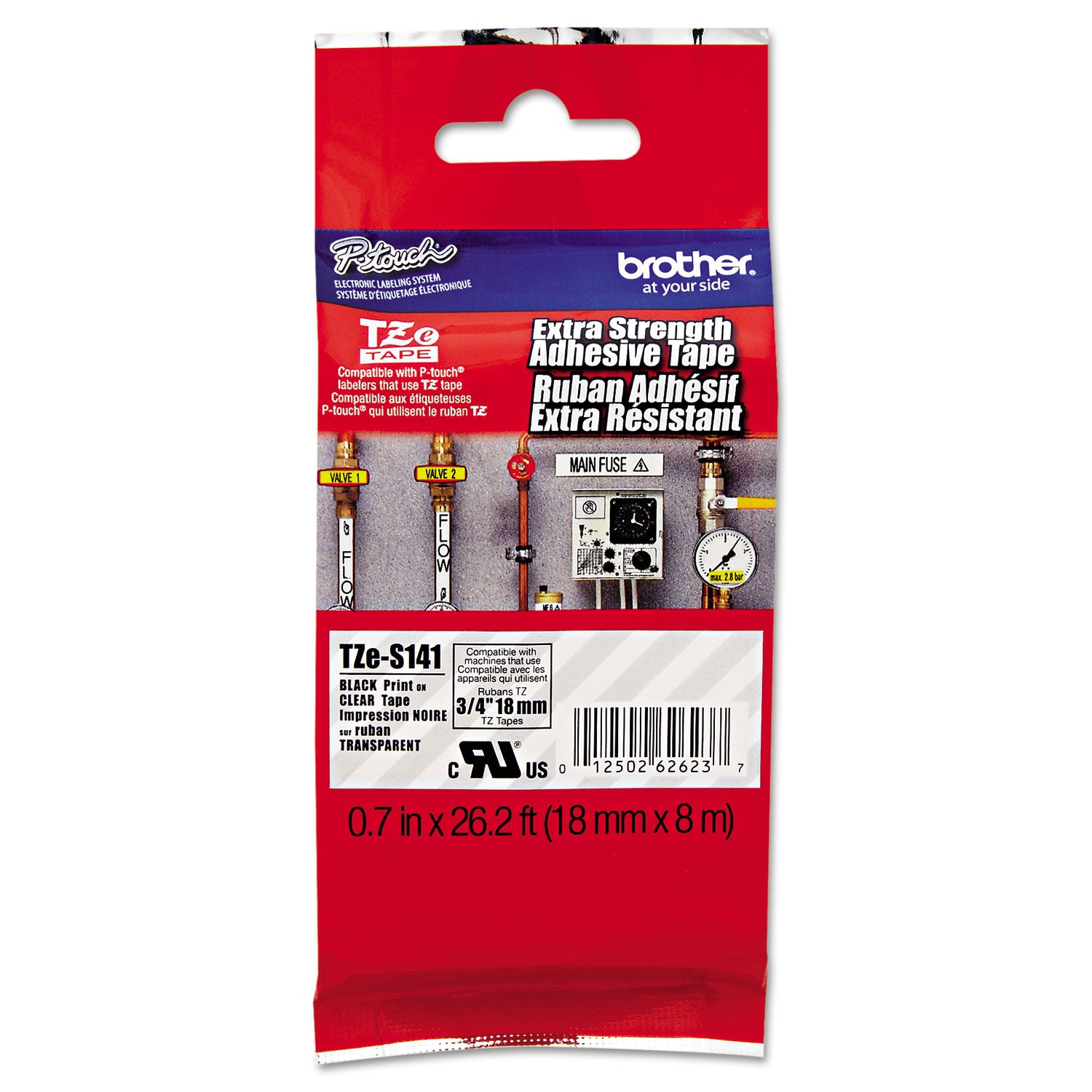 Tze Extra-Strength Adhesive Laminated Labeling Tape, 0.7" X 26.2 Ft, Black On Clear