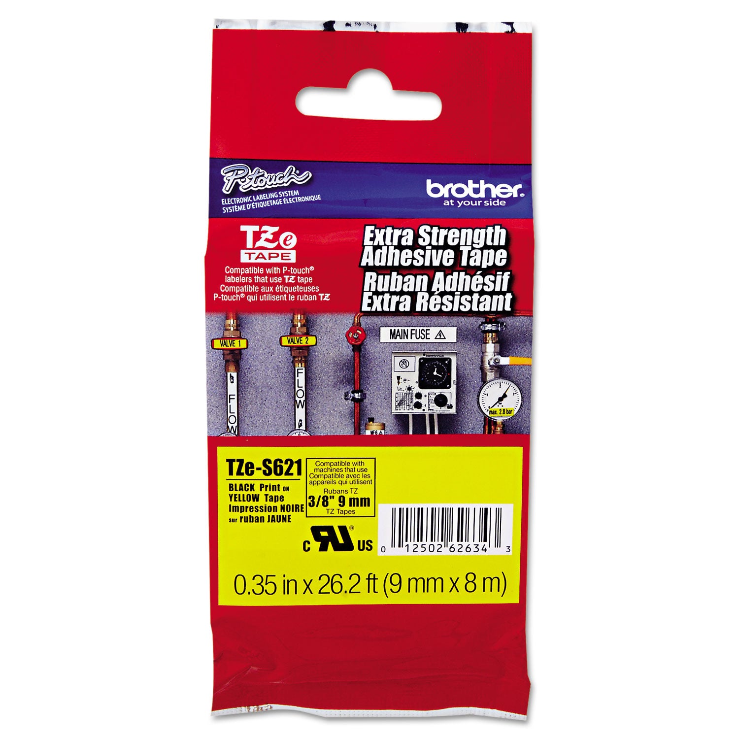 Tze Extra-Strength Adhesive Laminated Labeling Tape, 0.35" X 26.2 Ft, Black On Yellow