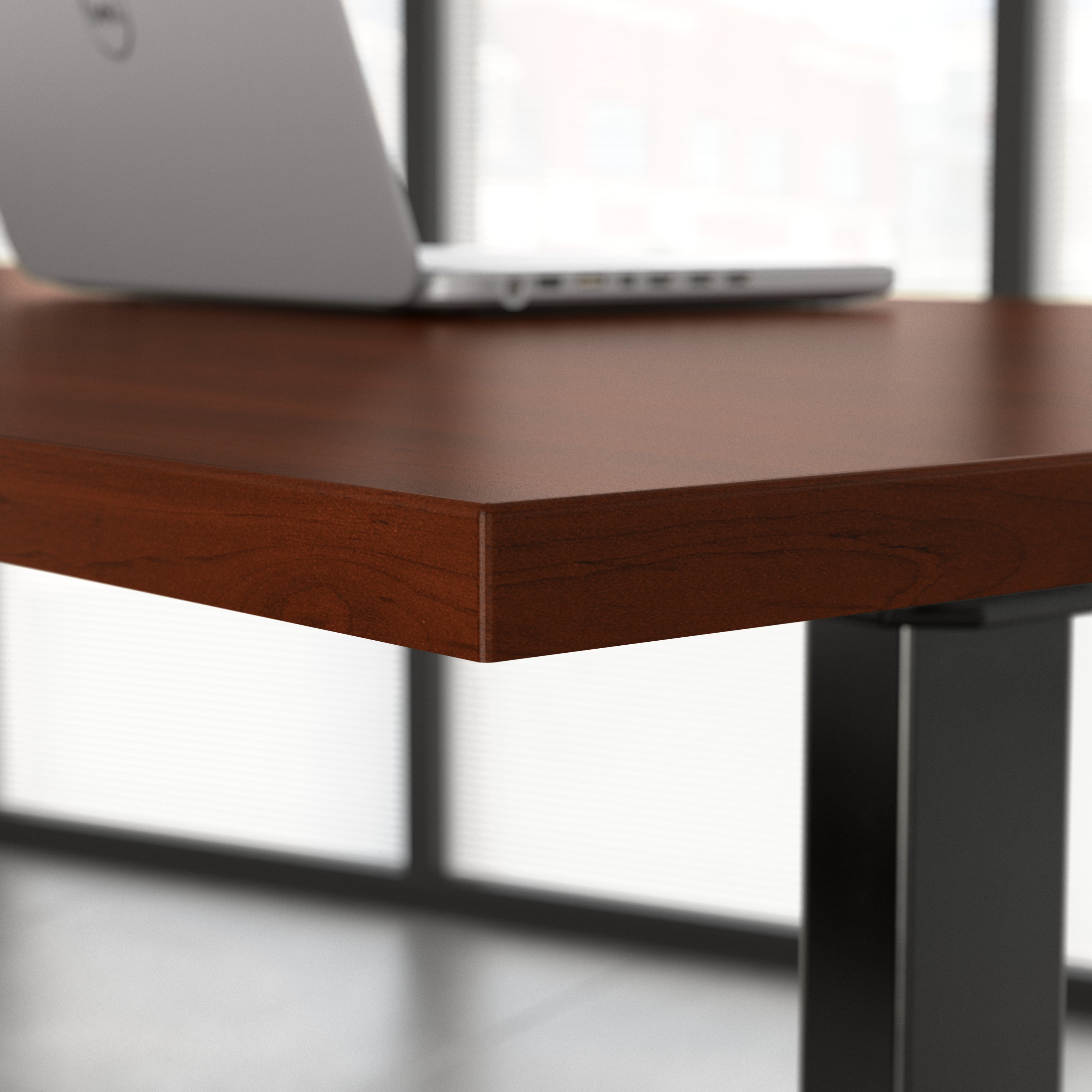 Move 60 Series by Bush Business Furniture 60W x 30D Height Adjustable Standing Desk with Storage in Hansen Cherry with Black Base - 59.45" Width x 29.37" Depth x 47.69" Height