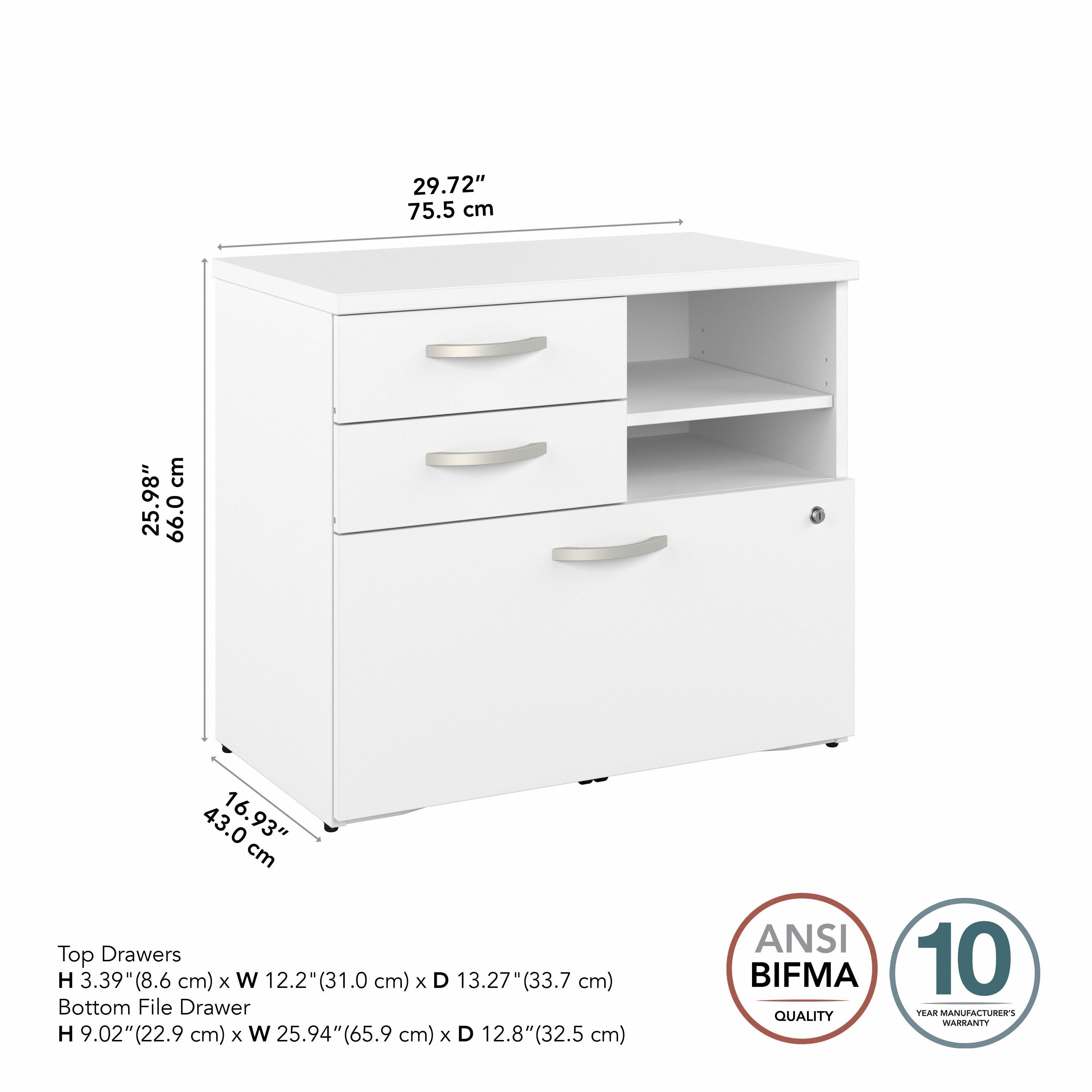 Bush Business Furniture Studio C Office Storage Cabinet with Drawers and Shelves in White - 29.72" Width x 16.93" Depth x 25.98" Height