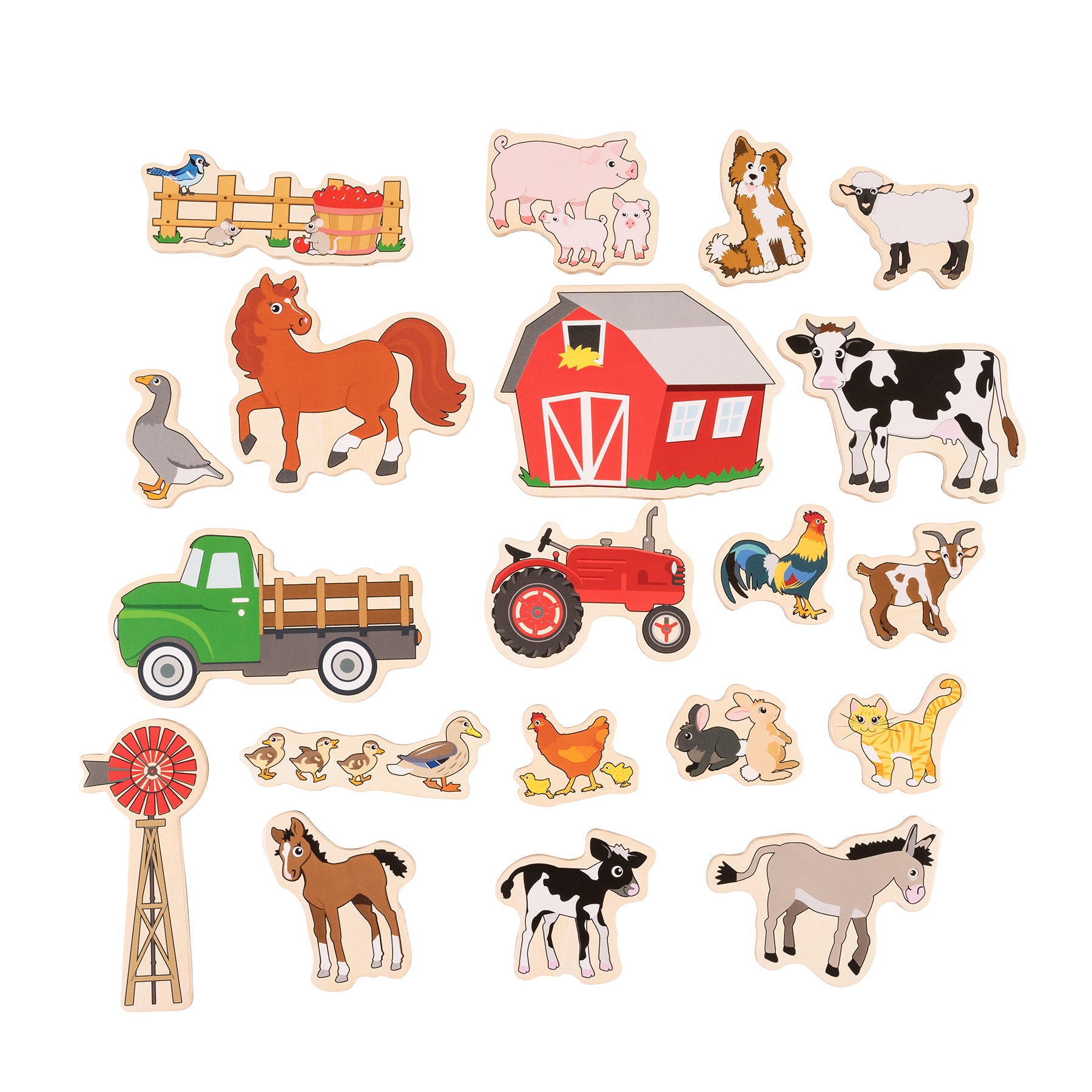 Wooden Magnets- Farm - Set of 20