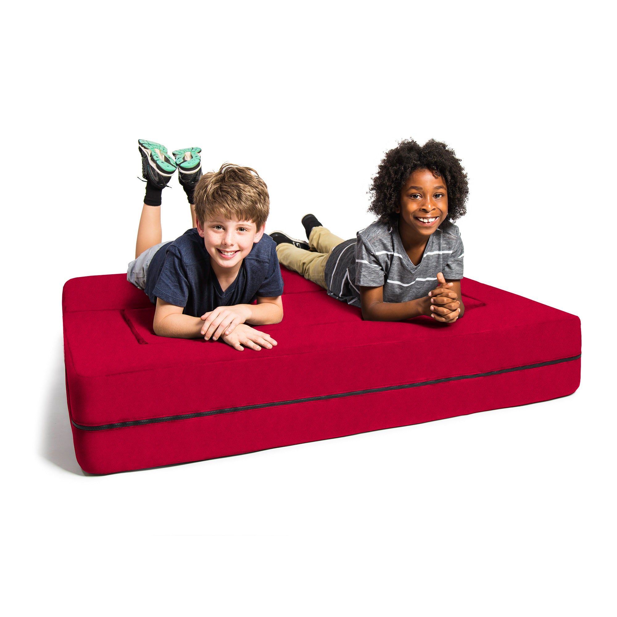 Jaxx Zipline Kids Sofa & Large Ottoman, 3 in 1 Fold Out Sofa, Big Kids Edition, Cherry