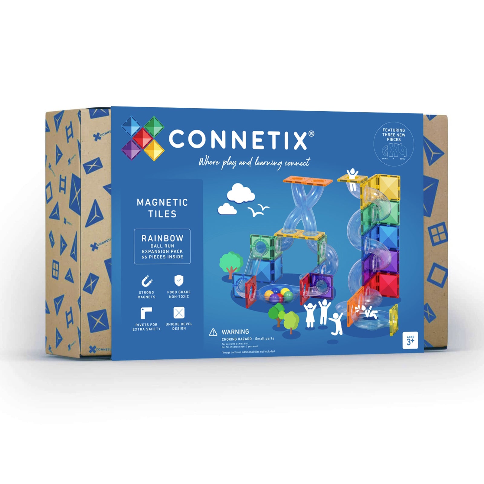 Magnetic Tiles Rainbow Ball Run Expansion Pack, 66 Pieces