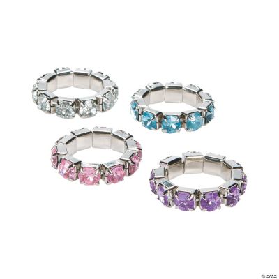 Rhinestone Stretch Rings - 24 Pieces