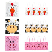 (Lg) Farm Animal Totes - 12 Pieces