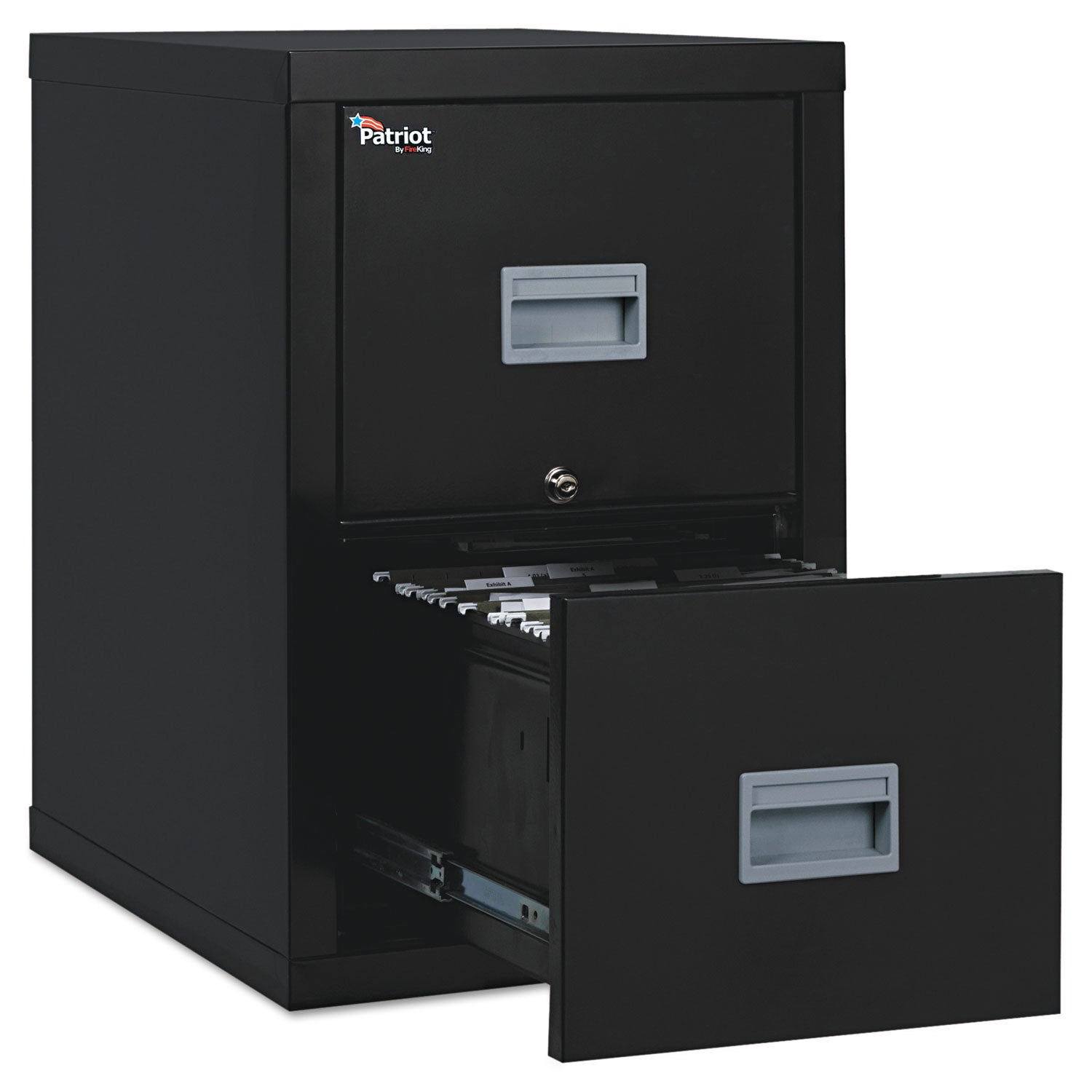 FireKing Patriot Series 2-Drawer Vertical File Cabinet, 17.7" W x 25" D x 27.7" H, Black, Steel/Gypsum, Fire Proof, Impact & Scratch Resistant, Locking Drawers, 1 Each
