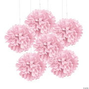 Light Pink Tissue Pom Pom Decor W/Gromme - 6 Pieces