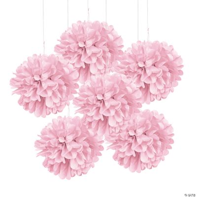 Light Pink Tissue Pom Pom Decor W/Gromme - 6 Pieces