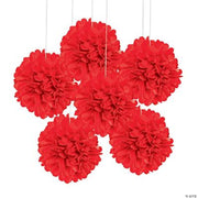 Red Tissue Pom Pom Decor W/Grommet - 6 Pieces