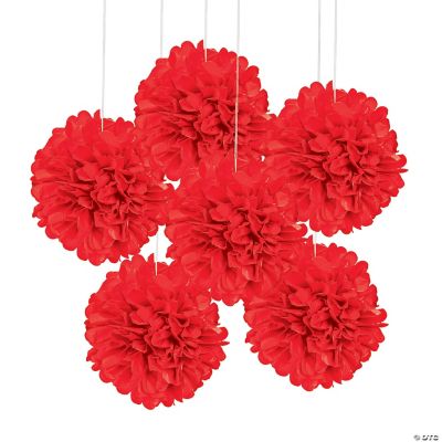 Red Tissue Pom Pom Decor W/Grommet - 6 Pieces