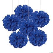 Blue Tissue Pom Pom Decor W/Grommet - 6 Pieces
