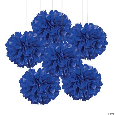 Blue Tissue Pom Pom Decor W/Grommet - 6 Pieces