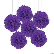 Prpl Tissue Pom Pom Decor W/Grommet - 6 Pieces