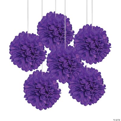 Prpl Tissue Pom Pom Decor W/Grommet - 6 Pieces