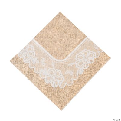 Burlap & Lace Lunch Napkins - 16 Pieces