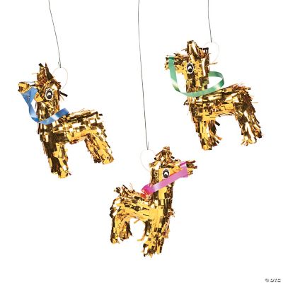 Mini Gold Fringe Donkey Pinata Decor - 3 Pieces