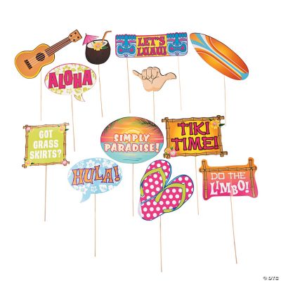 Luau Sayings Photo Stick Props - 12 Pieces