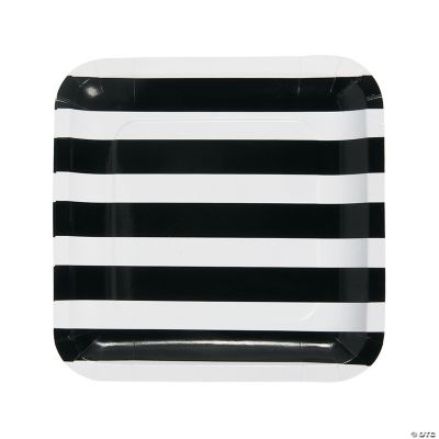 Black & White Striped Dinner Plates - 25 Pieces