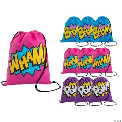 Superhero Girl Drawstring Backpacks - 12 Pieces