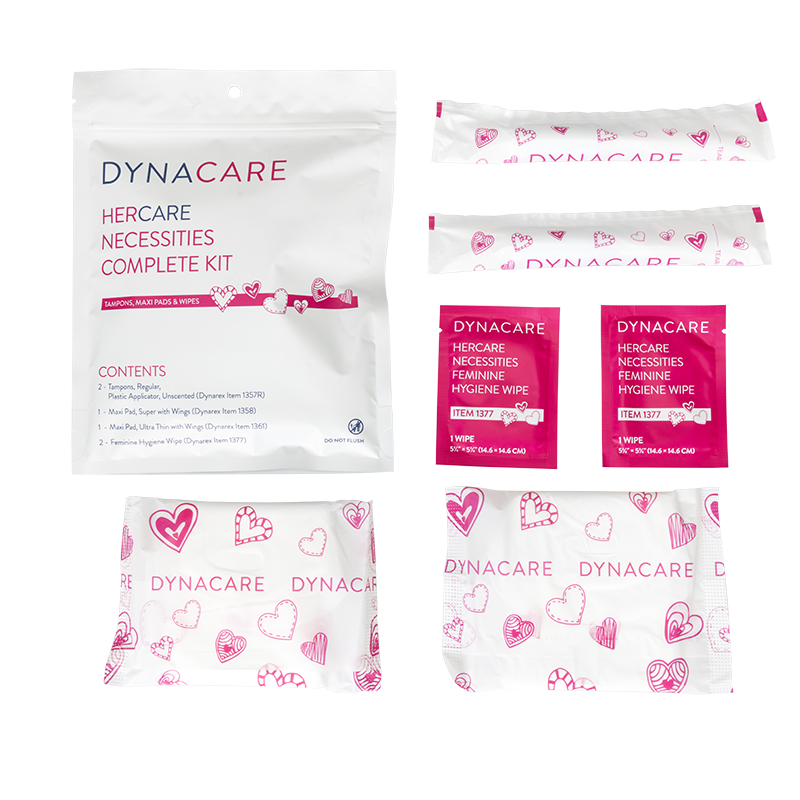 HER Care Necessities Complete Kit, Tampons, Pads & Wipes- 50 pcs per Case