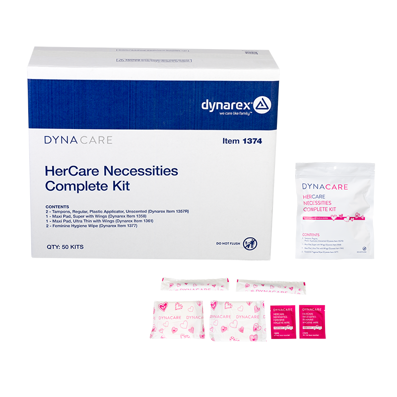 HER Care Necessities Complete Kit, Tampons, Pads & Wipes- 50 pcs per Case