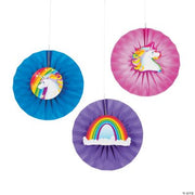 Ltp-Unicorn Hanging Paper Fans W/Icons - 12 Pieces