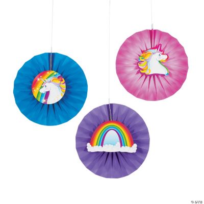 Ltp-Unicorn Hanging Paper Fans W/Icons - 12 Pieces