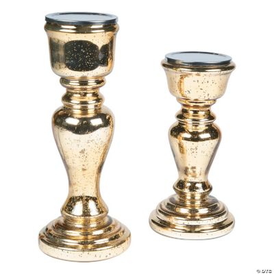 Gold Mercury Glass Candle Holders - 2 Pieces