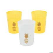 White & Gold Pineapple Plastic Glasses - 12 Pieces