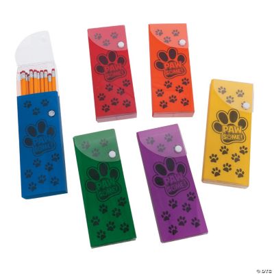 Paw Print Plastic Pencil Boxes - 12 Pieces