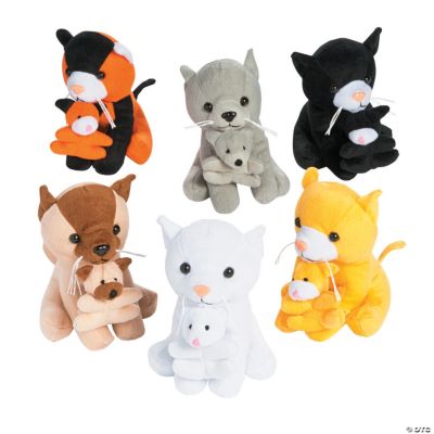 Plush Cats Holding Kittens - 12 Pieces
